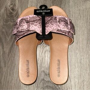 OLIVIA MILLER Carmen Sandal Slide Slippers Pink Crocodile Womens Size 8